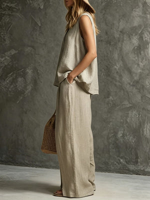 Two-piece Set With Split Pockets, Buttons, And Solid Color