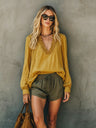 Solid Color Pleats Blouse