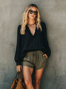 Solid Color Pleats Blouse