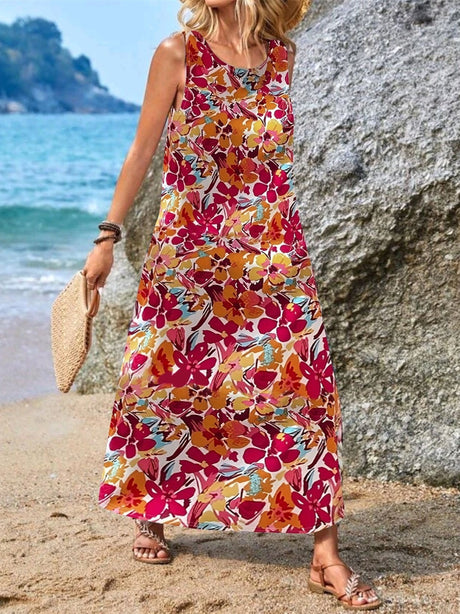 Women's Pocket Floral Print Midi Dress