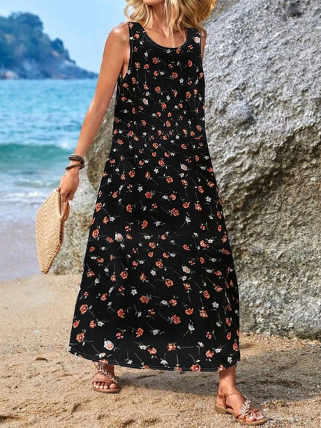 Women's Pocket Floral Print Midi Dress