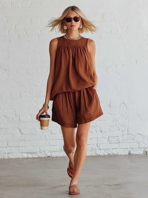 Gathered Solid Color Two-piece Set