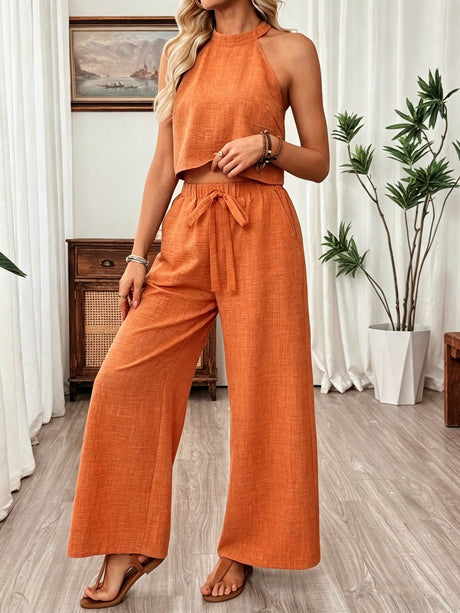 Off-shoulder Solid Color Two-piece Women's Set