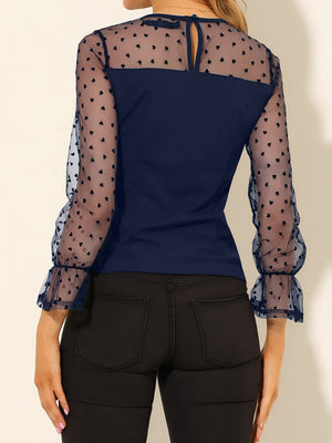 Casual And Versatile Polka Dot Sheer Mesh Top
