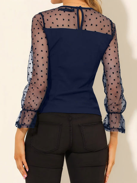 Casual And Versatile Polka Dot Sheer Mesh Top
