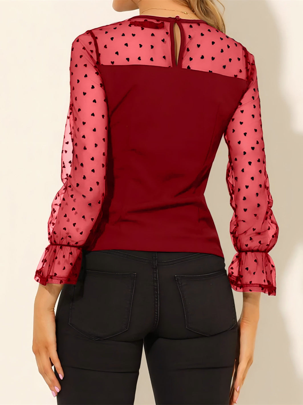 Casual And Versatile Polka Dot Sheer Mesh Top