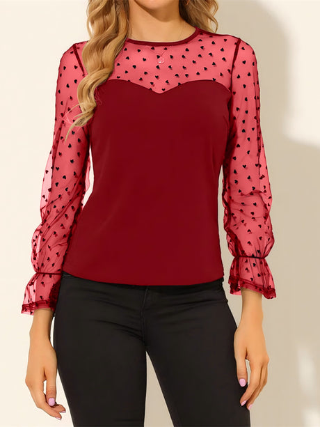 Casual And Versatile Polka Dot Sheer Mesh Top