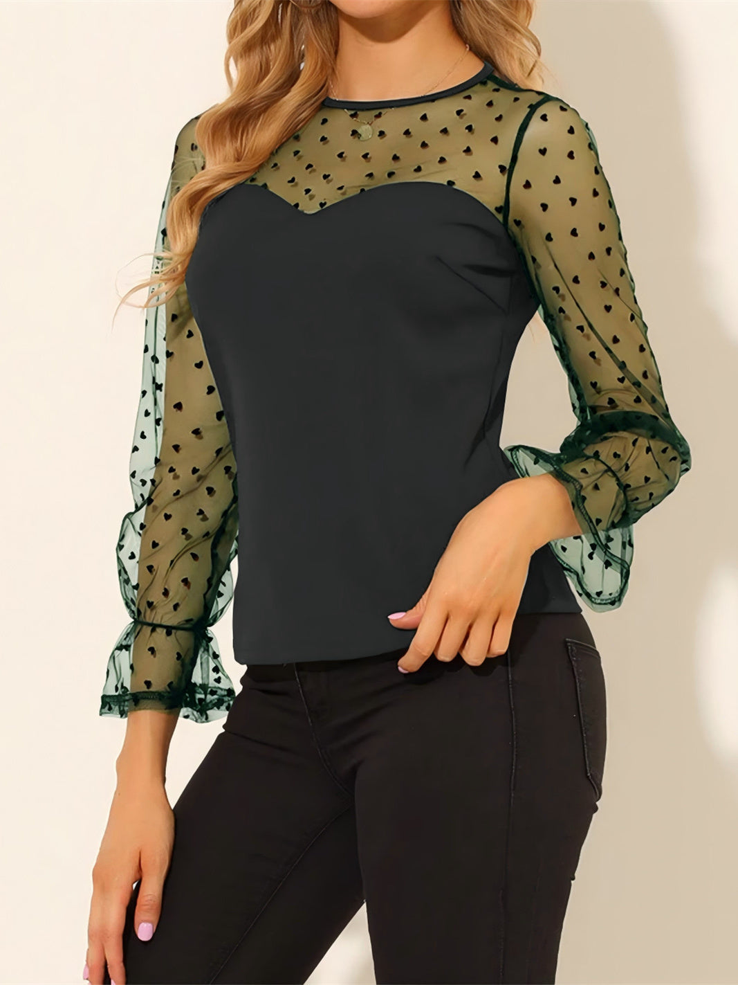 Casual And Versatile Polka Dot Sheer Mesh Top
