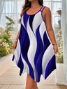 Color-blocked Printed Irregular Short Dress, Unique Design.
