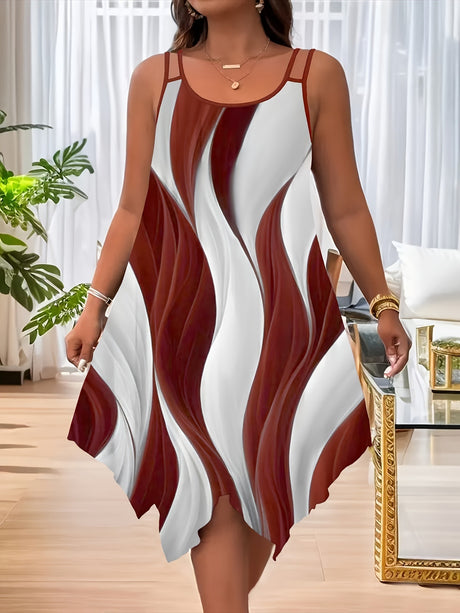 Color-blocked Printed Irregular Short Dress, Unique Design.