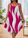 Color-blocked Printed Irregular Short Dress, Unique Design.