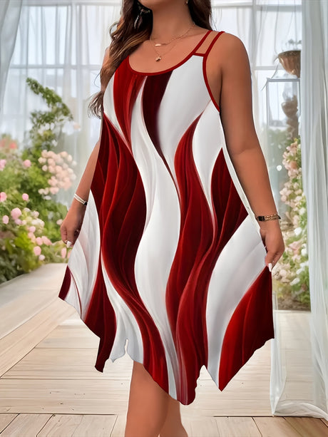 Color-blocked Printed Irregular Short Dress, Unique Design.