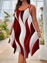 Color-blocked Printed Irregular Short Dress, Unique Design.