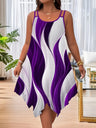 Color-blocked Printed Irregular Short Dress, Unique Design.