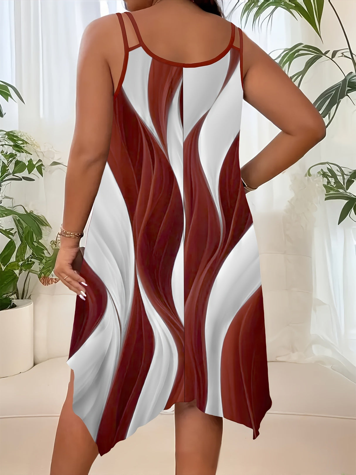 Color-blocked Printed Irregular Short Dress, Unique Design.