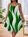 Color-blocked Printed Irregular Short Dress, Unique Design.