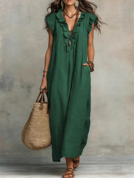 Solid Color Patchwork Dress, Gentle And Simple Long Skirt