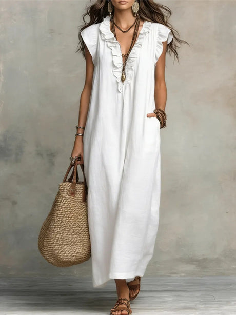Solid Color Patchwork Dress, Gentle And Simple Long Skirt