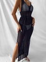 Hollow-out Solid Color Midi Dress For Women