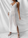 Hollow-out Solid Color Midi Dress For Women