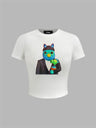 Liber Summer Women's Y2K Hot Girl Print Round Neck Short Sleeve Slim Fit T-Shirt