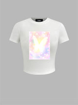 Liber Summer Women's Y2K Hot Girl Print Round Neck Short Sleeve Slim Fit T-Shirt