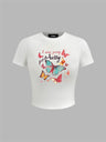 Liber Summer Women's Y2K Hot Girl Print Round Neck Short Sleeve Slim Fit T-Shirt