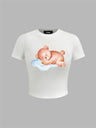 Liber Summer Women's Y2K Hot Girl Print Round Neck Short Sleeve Slim Fit T-Shirt