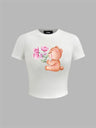 Liber Summer Women's Y2K Hot Girl Print Round Neck Short Sleeve Slim Fit T-Shirt