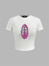 Liber Summer Women's Y2K Hot Girl Print Round Neck Short Sleeve Slim Fit T-Shirt