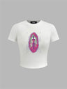 Liber Summer Women's Y2K Hot Girl Print Round Neck Short Sleeve Slim Fit T-Shirt