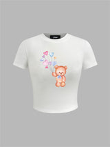 Liber Summer Women's Y2K Hot Girl Print Round Neck Short Sleeve Slim Fit T-Shirt