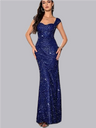 Square Neck Wrap hip mermaid  Sequins Maxi Dresses