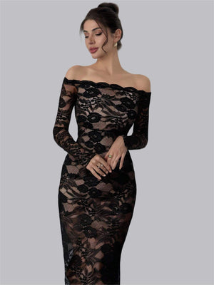 Liber Spring Women's Lace Geometric Patterns Maxi Dresses