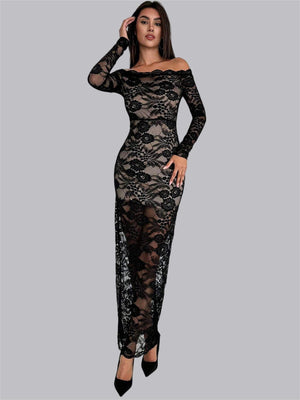 Liber Spring Women's Lace Geometric Patterns Maxi Dresses