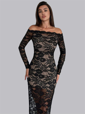 Liber Spring Women's Lace Geometric Patterns Maxi Dresses