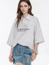 Simple Slogan Collared Casual Mid-sleeve T-shirt