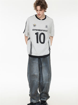 Sweet And Cool Girl Loose V-neck Sports Jersey T-shirt
