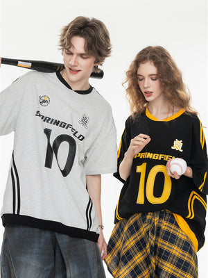 Sweet And Cool Girl Loose V-neck Sports Jersey T-shirt