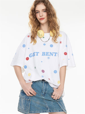 All-over Floral Print Loose-fitting Short-sleeved T-shirt For Couples