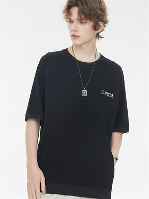 Raglan Sleeve Small Letter Loose Three-quarter Sleeve T-shirt