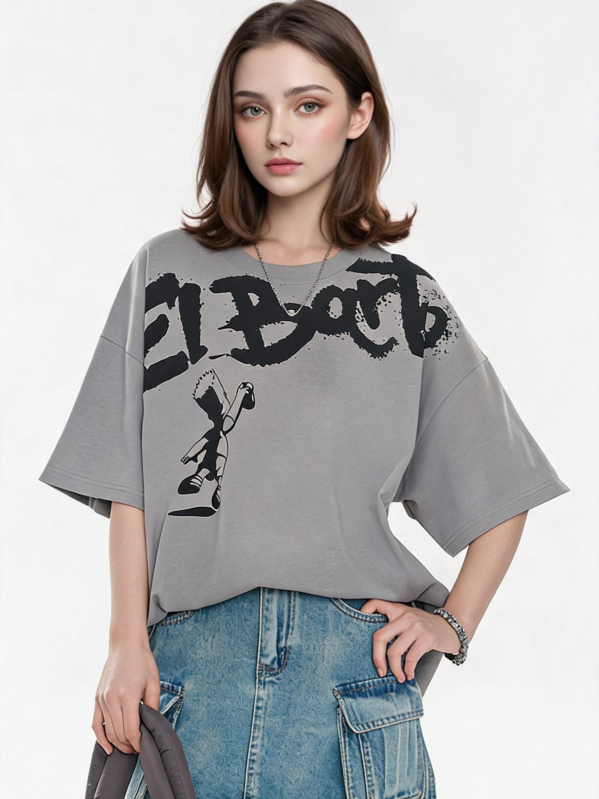 American Street Style Cartoon Graffiti Oversized T-shirt