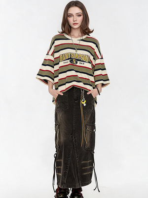 The Simpsons Cartoon Striped Loose Short-sleeved T-shirt