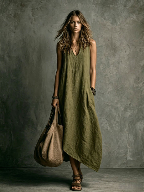 Loose-fitting, Flattering Solid Color Dress