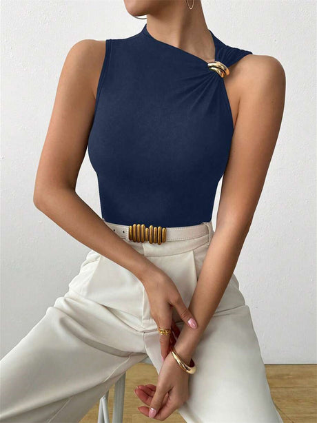 Solid Color 3D Pleated Spaghetti Strap Tank Top