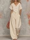 Solid Color Button-down Collar Jumpsuit