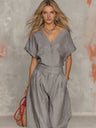 Solid Color Button-down Collar Jumpsuit