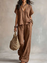 Solid Color Wide-leg Pants Two-piece Set With Irregular Hem