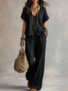Solid Color Wide-leg Pants Two-piece Set With Irregular Hem