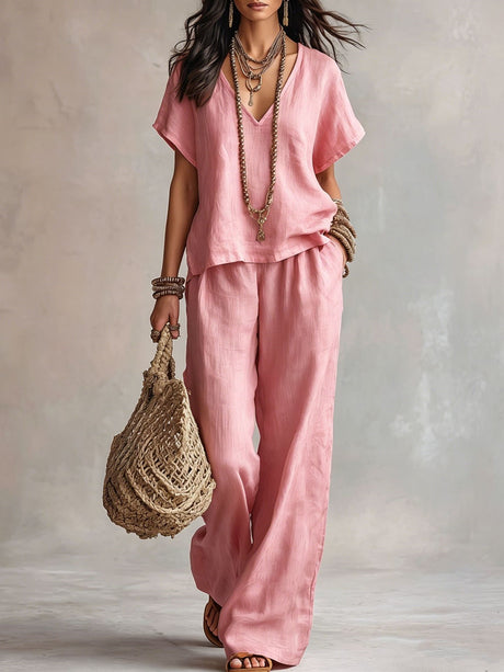 Solid Color Wide-leg Pants Two-piece Set With Irregular Hem